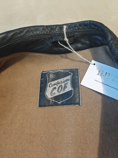 Giacca in pelle doppiopetto anni '50/'60 stile biker/militare - tg. 46-50