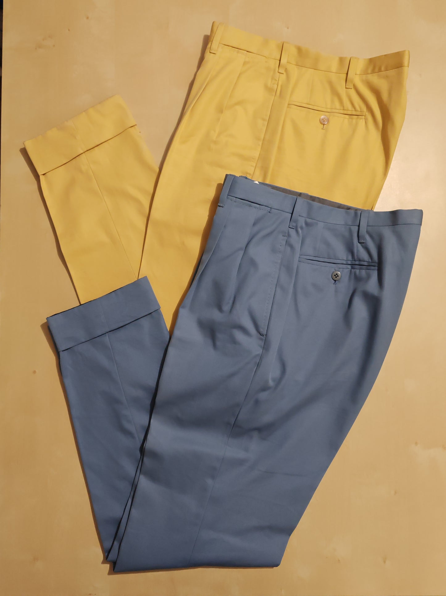 Pantalone sartoriale su misura in twill di cotone giallo crema - tg. 48