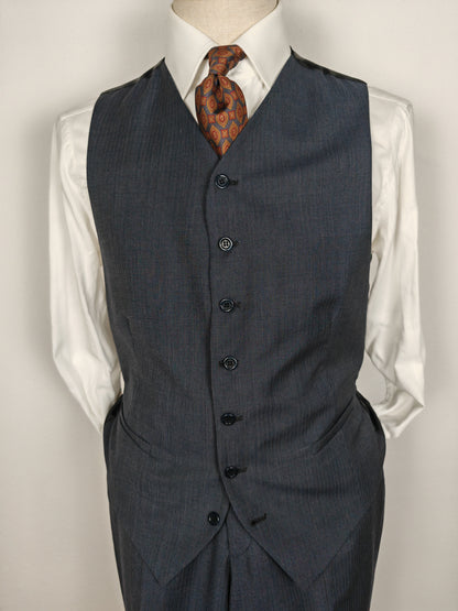 Completo 3 pezzi anni '90 in fresco lana blu gessato - tg. 50