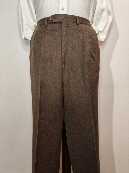 Pantalone anni '70 marrone tabacco in flanella di lana - tg. 44/46