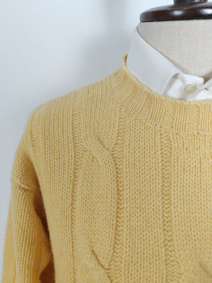 Maglione giallo a trecce in pura lana Shetland - tg. M/L