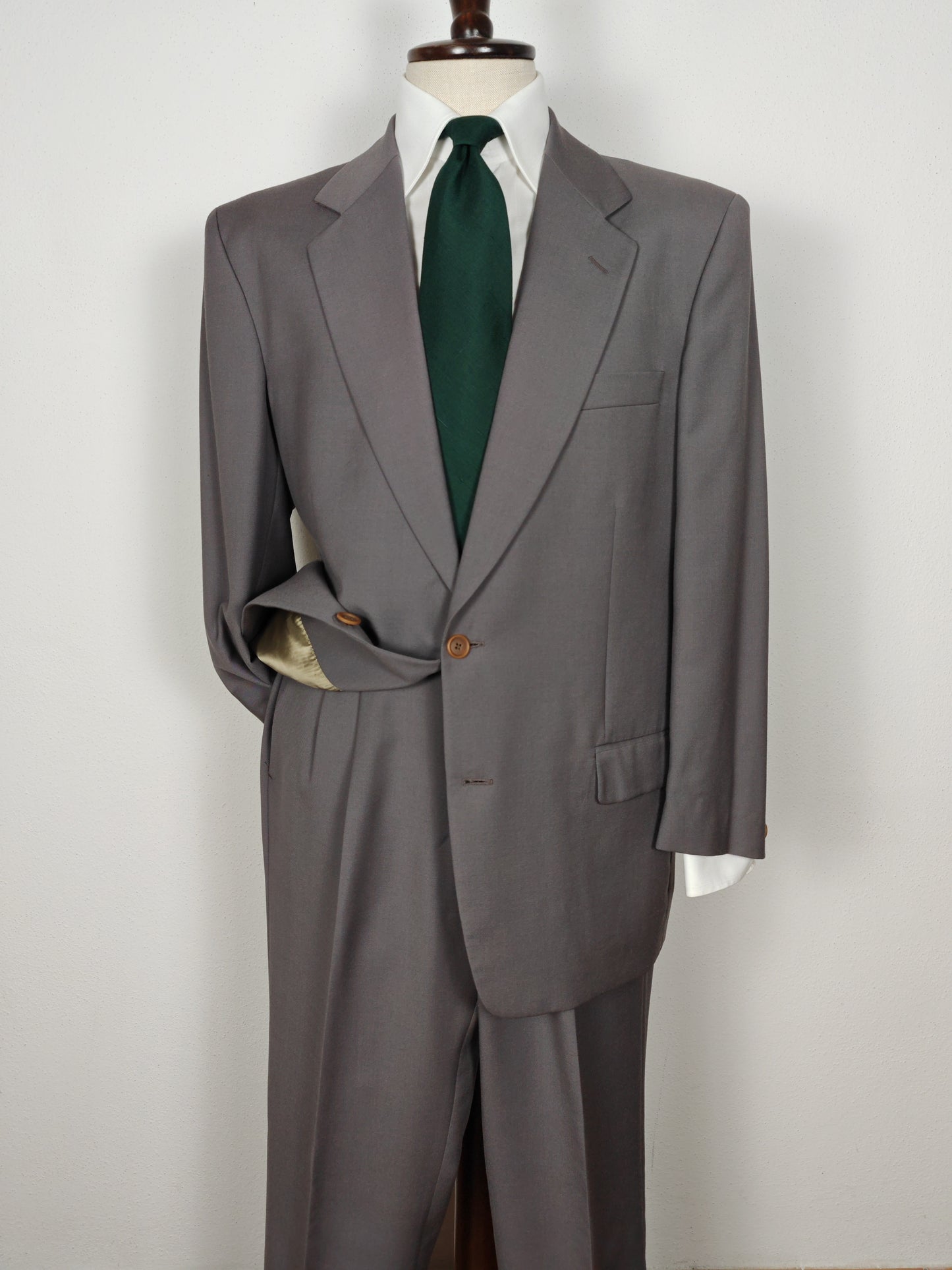 Completo anni '80 in fresco lana verde-grigio - tg. 50/52