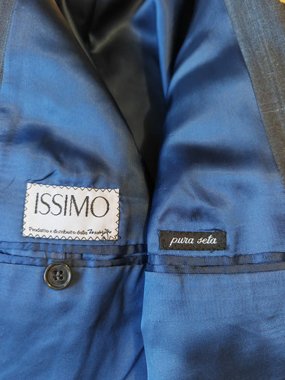 Completo anni '80 blu in pura seta shantung Marzotto - tg. 50