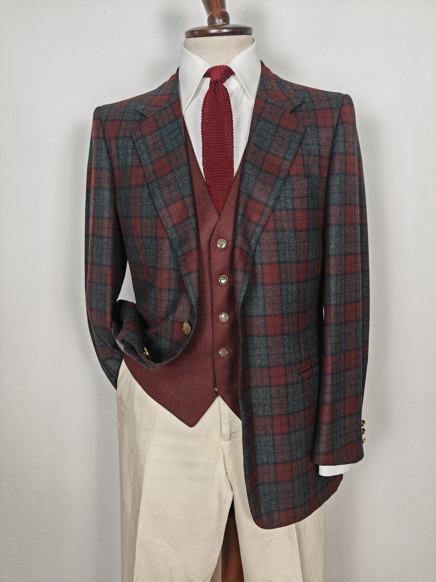 Tartan blazer Simon Ackerman anni '70 con panciotto abbinato - tg. 48/50