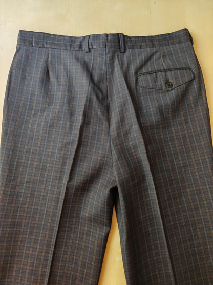 Pantalone anni '80 in fresco lana blu a quadri - tg. 48