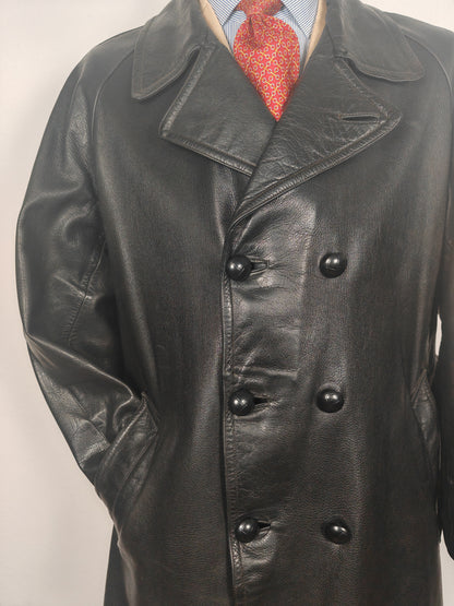 Giacca in pelle doppiopetto anni '50/'60 stile biker/militare - tg. 46-50
