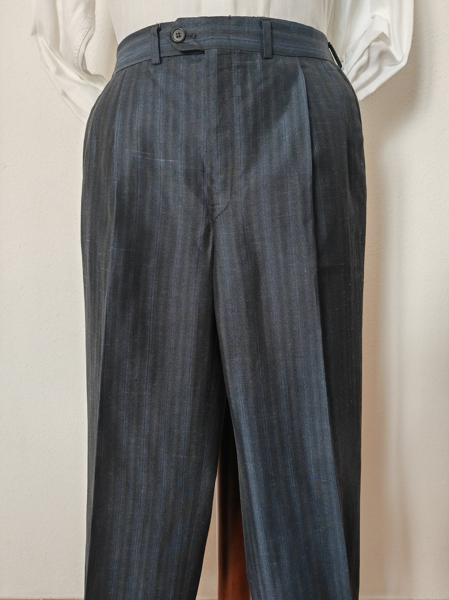 Completo anni '80 blu in pura seta shantung Marzotto - tg. 50