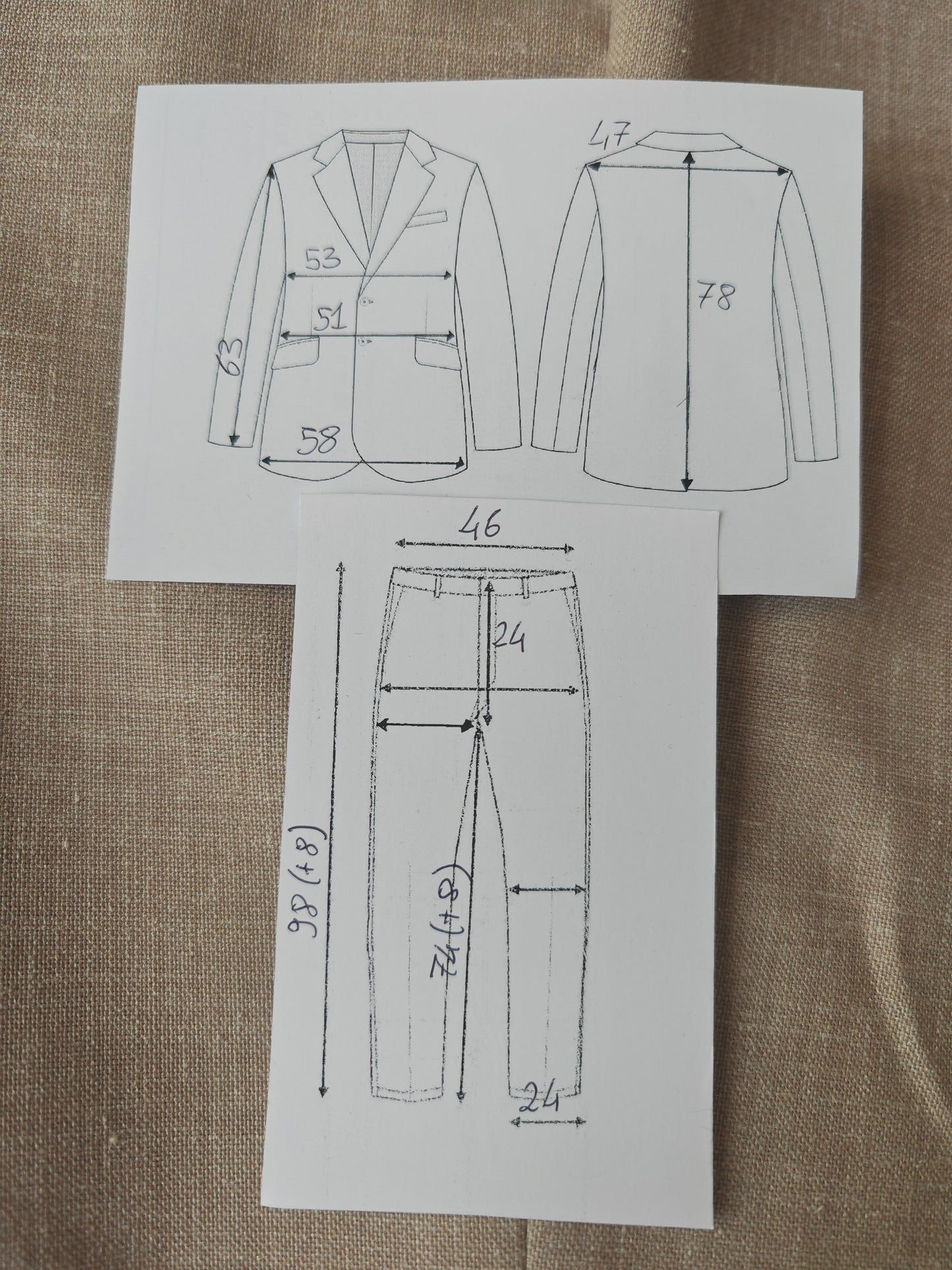 Completo estivo anni '70 in tela misto lino ecru - tg. 48/50