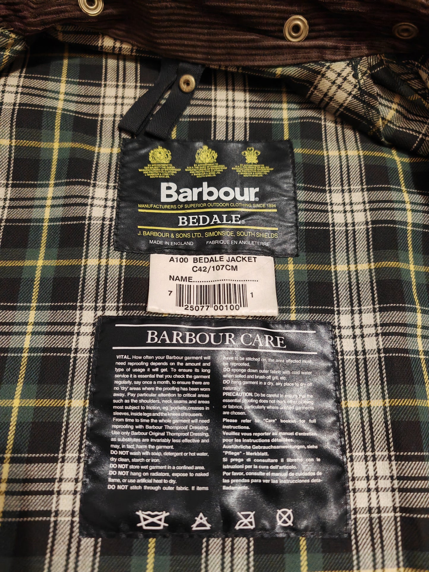 Barbour Bedale 1996 con interno - C42/107cm (L)