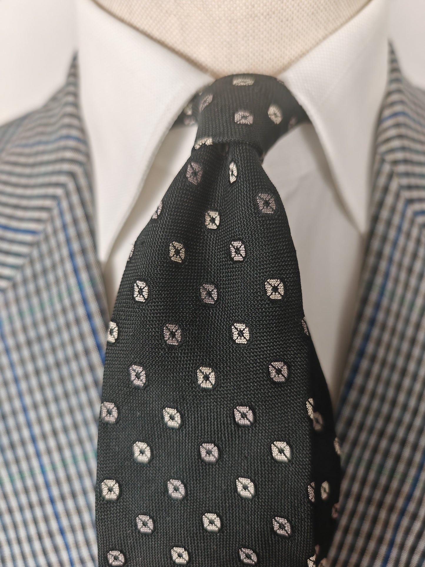 Cravatta anni '60/'70 grenadine fantasia argento