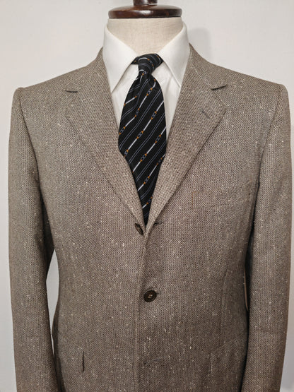 70s grey jacket, boutonné tweed - size 48/50