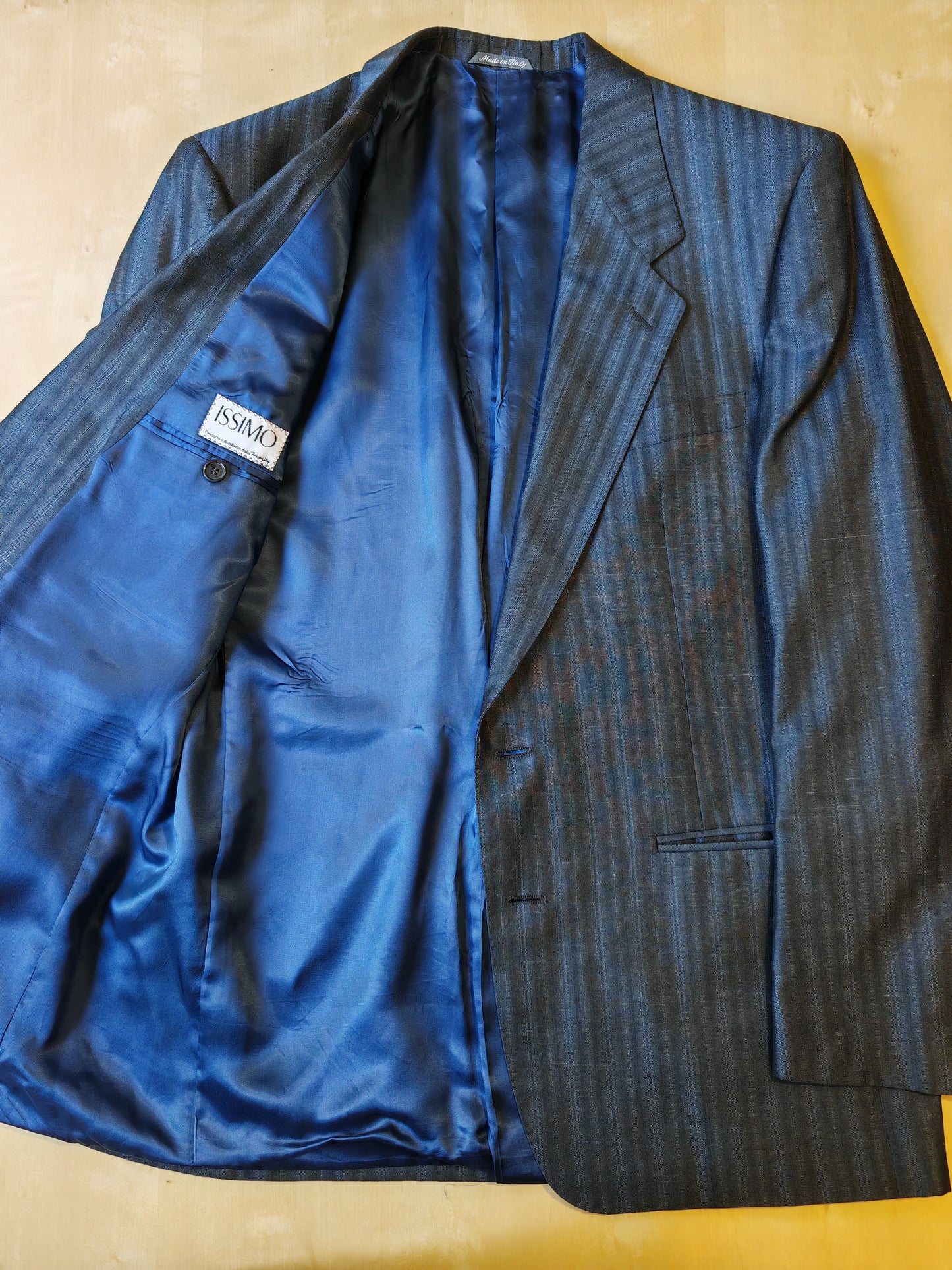 Completo anni '80 blu in pura seta shantung Marzotto - tg. 50