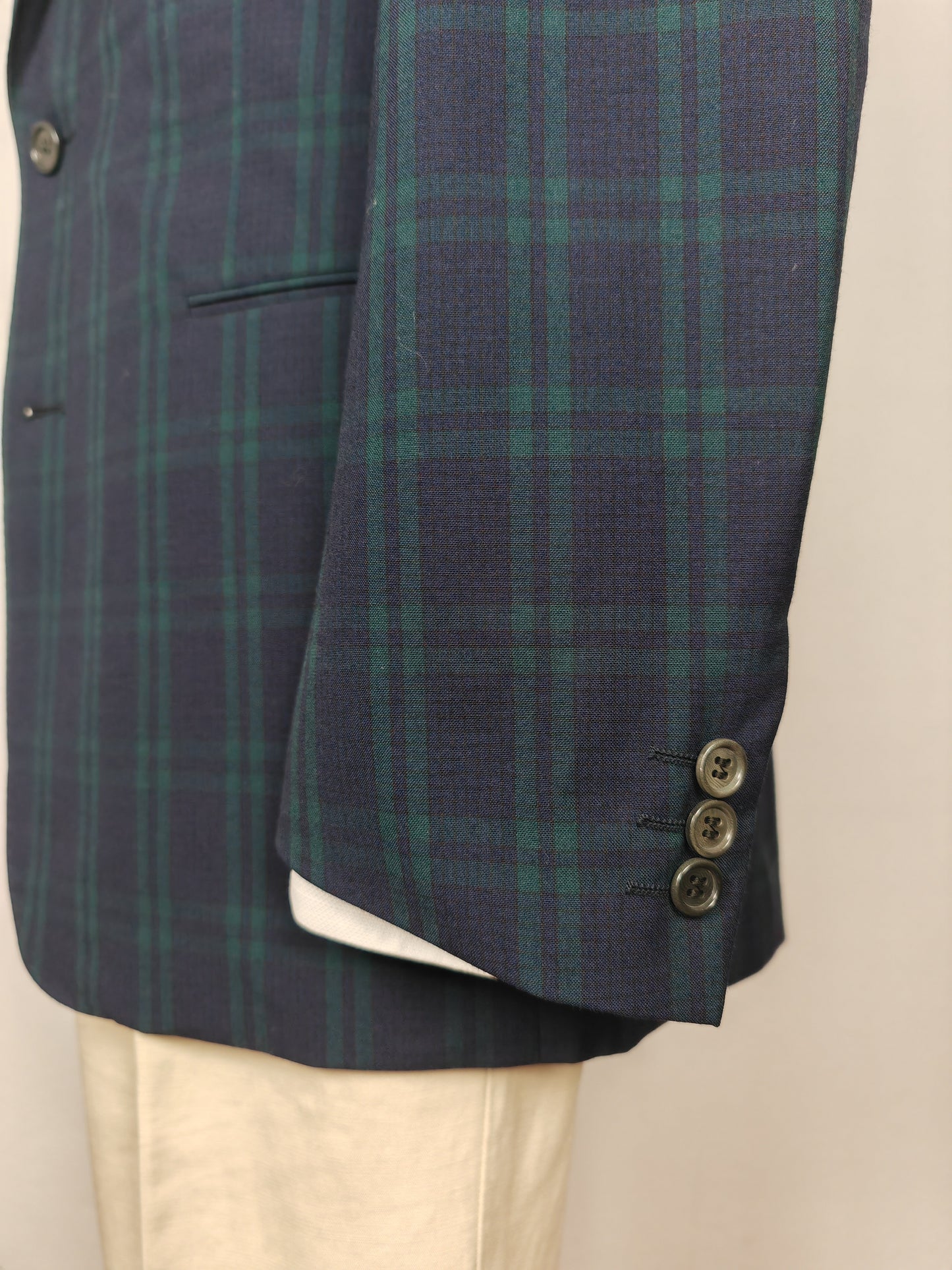 Giacca Corneliani anni '80 in fresco lana tartan black watch - tg 46/48