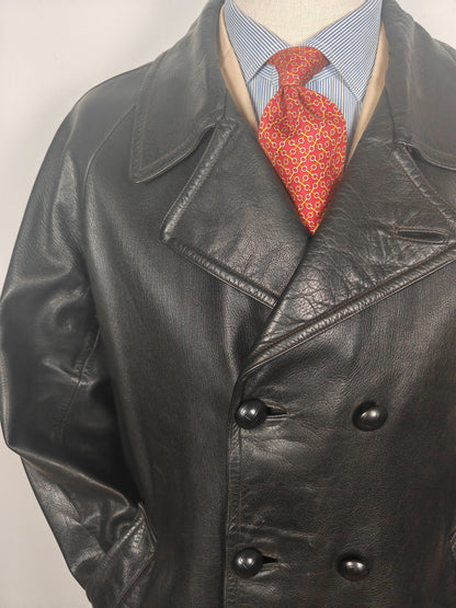Giacca in pelle doppiopetto anni '50/'60 stile biker/militare - tg. 46-50
