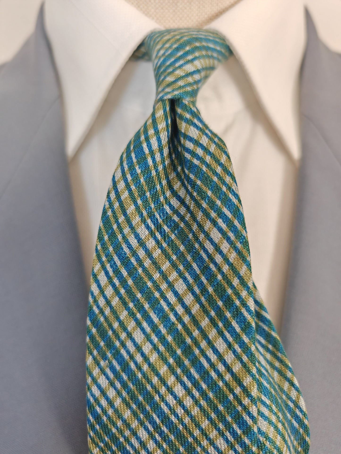 Cravatta Versace vintage fantasia reticolo azzurro