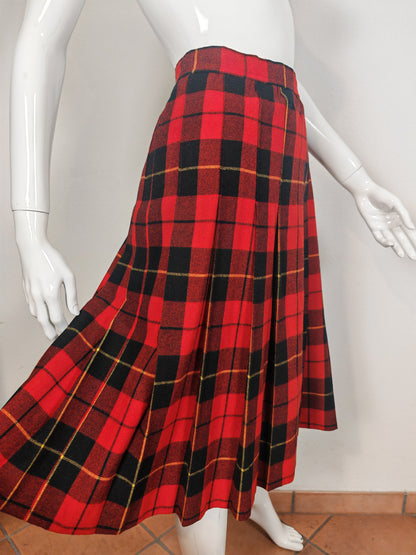 Gonna sartoriale vintage in panno di lana tartan - tg. 42/44