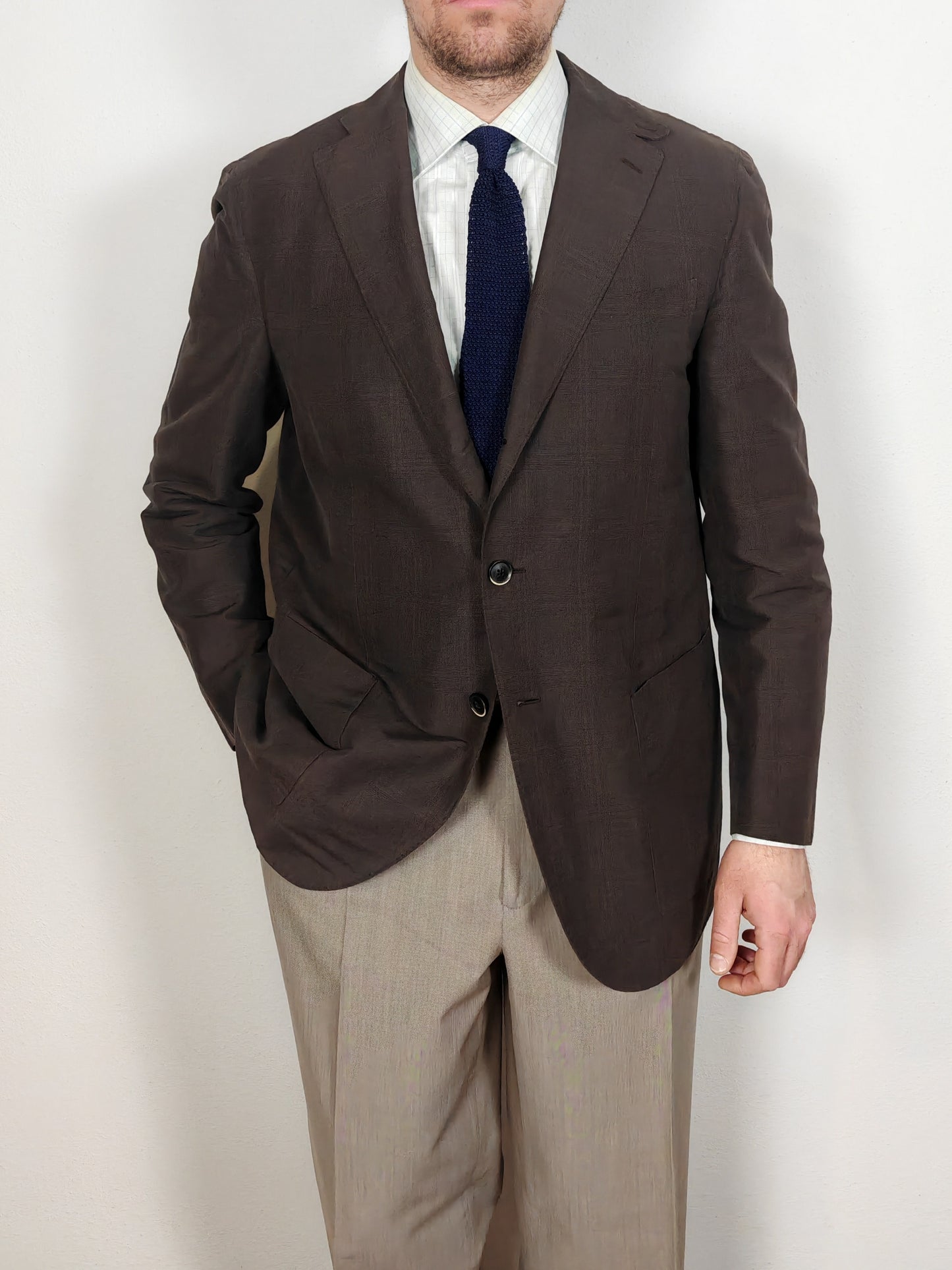 Caruso summer jacket, brown Glen check - size 52/54