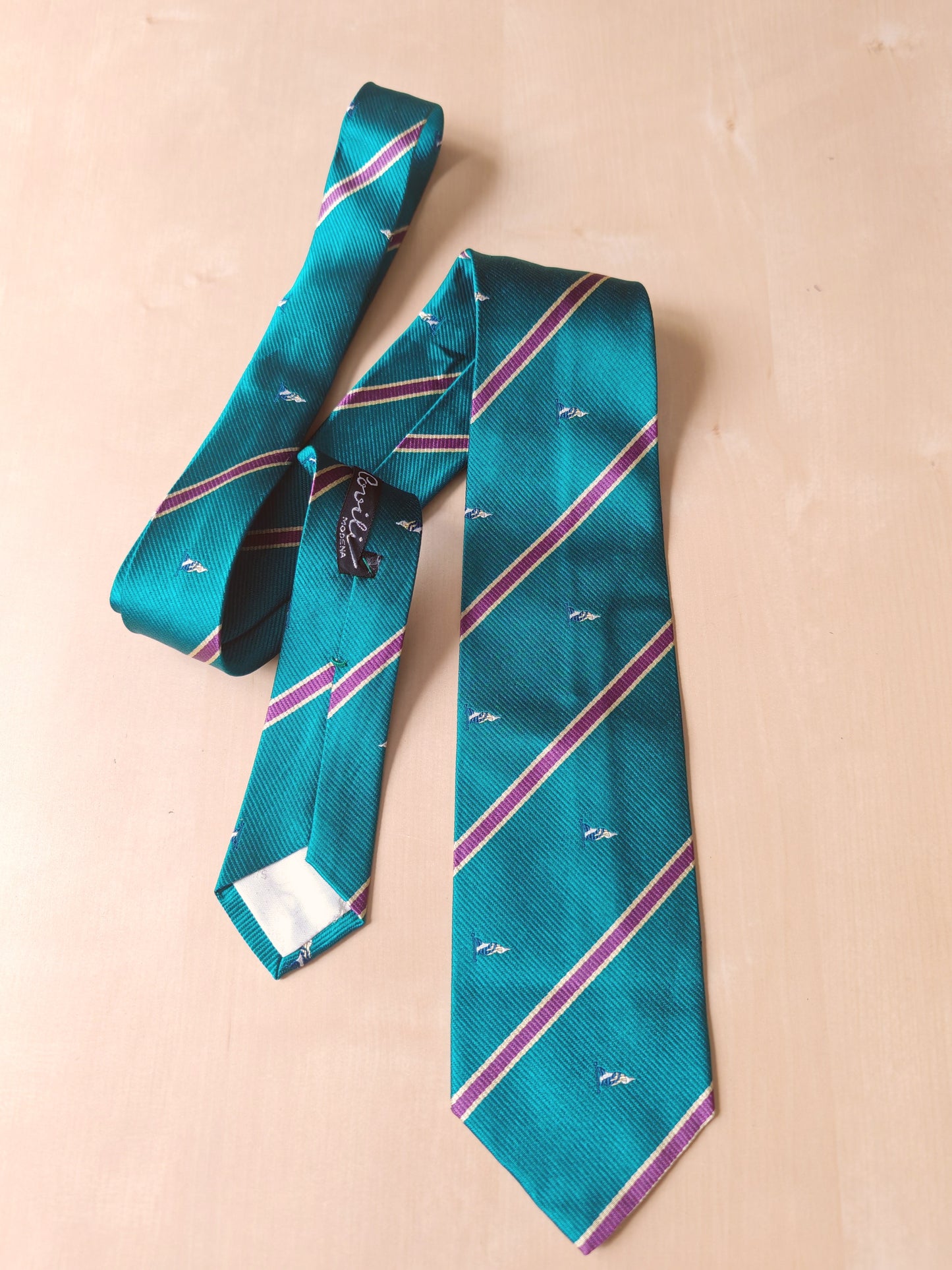 Cravatta Yves Saint Laurent verde acqua righe regimental