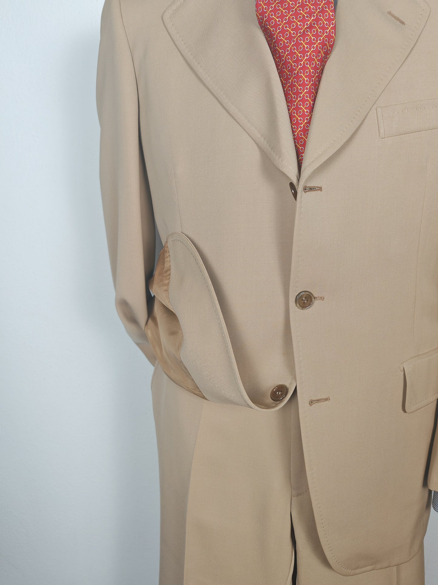 Completo anni '70 in twill di lana beige - tg. 50/52