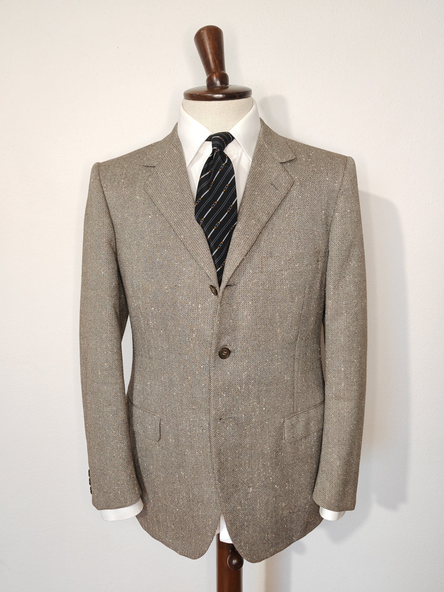 70s grey jacket, boutonné tweed - size 48/50