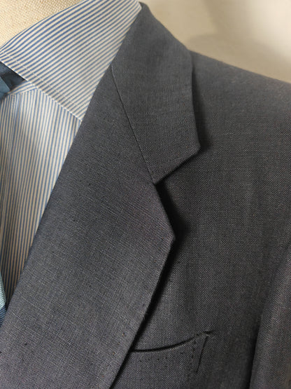 Completo doppiopetto sartoriale anni '70 in puro lino blu - tg. 46