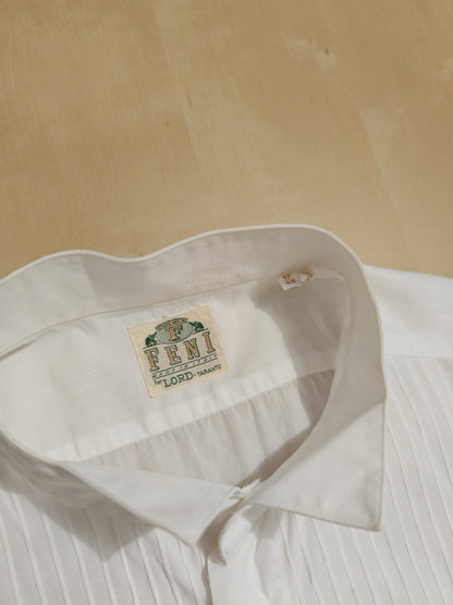 Camicia da smoking vintage collo diplomatico e sparato plissettato - tg. L/XL, collo 42/43
