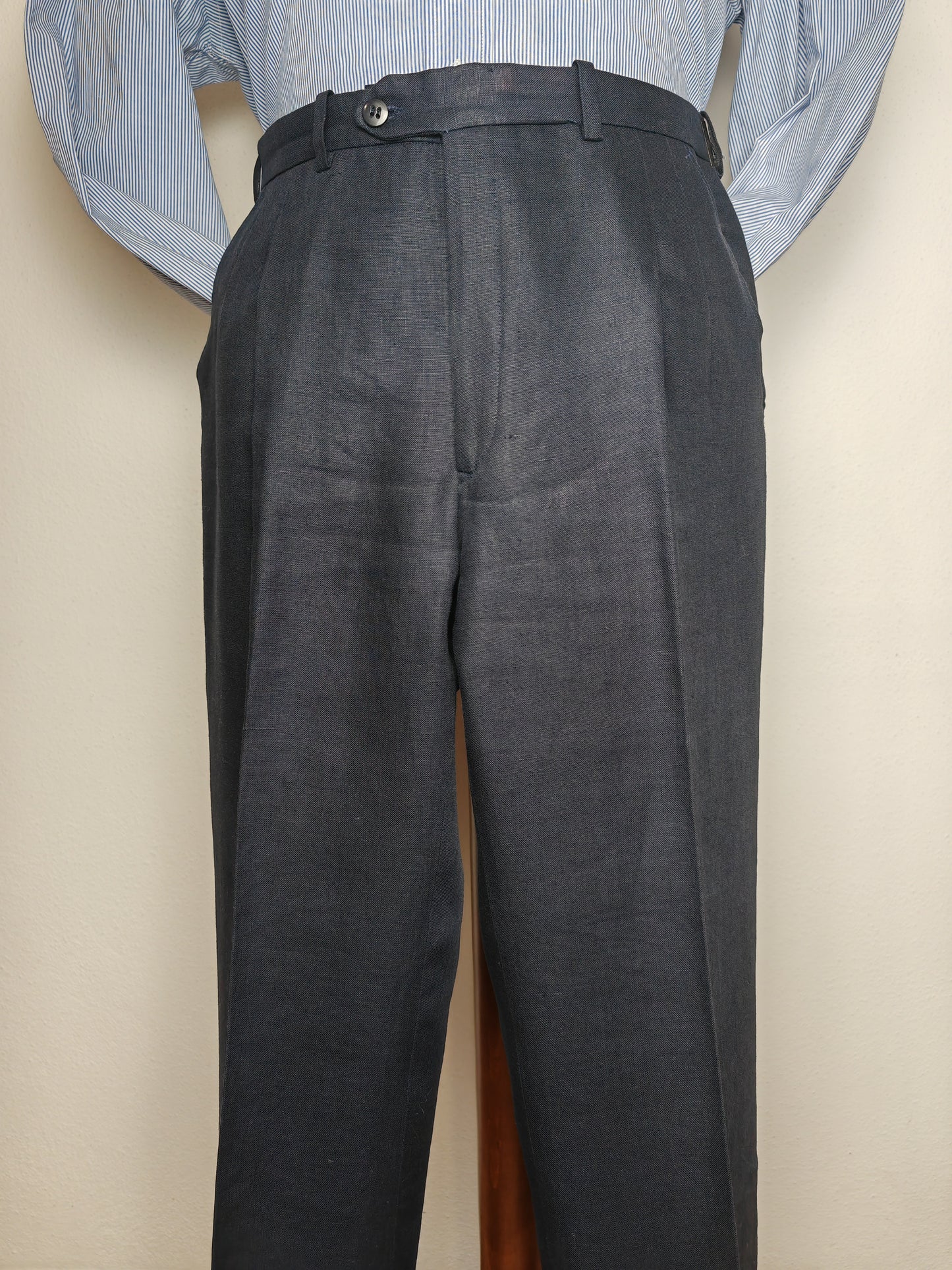 Completo doppiopetto sartoriale anni '70 in puro lino blu - tg. 46