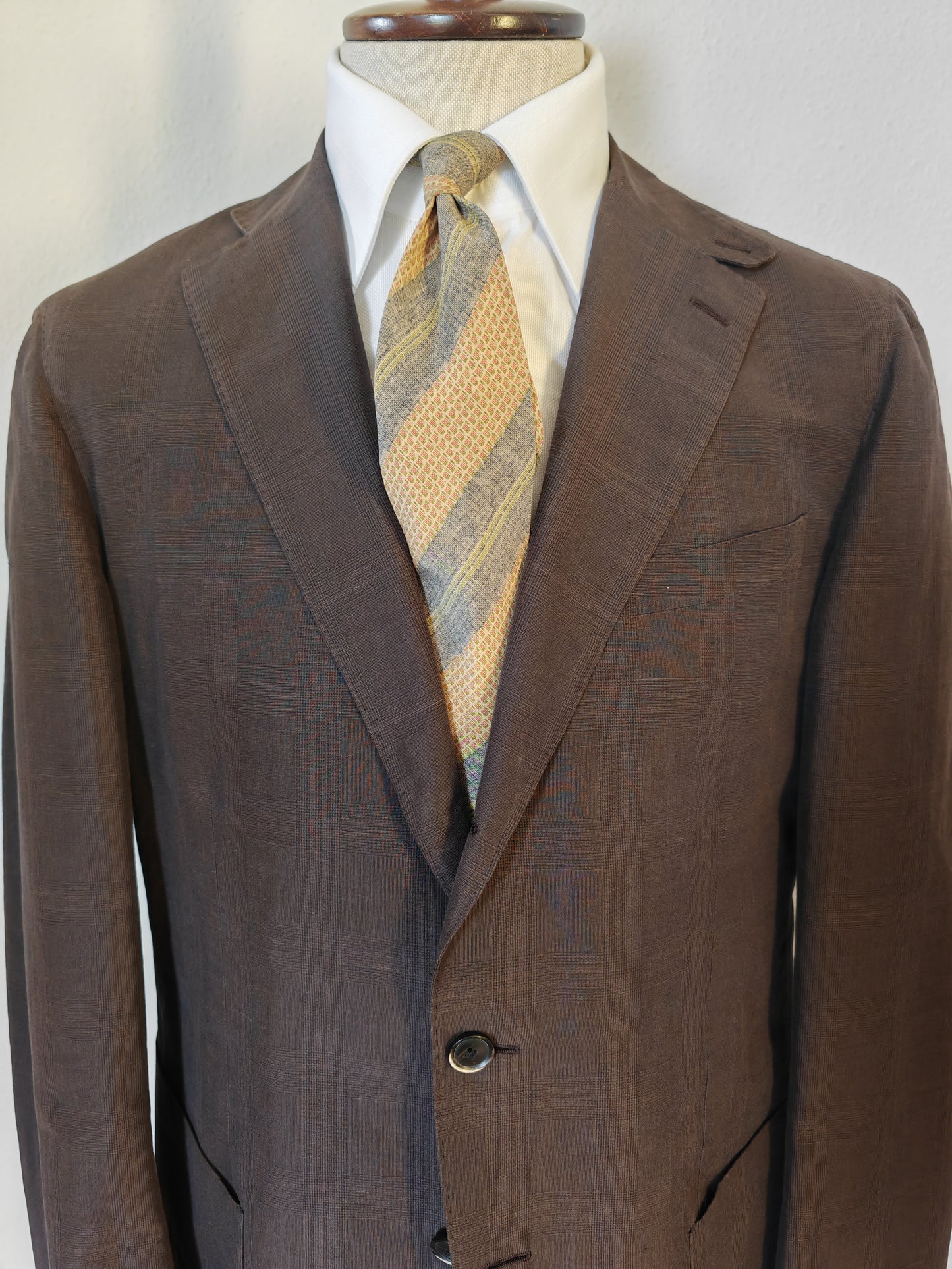 Caruso summer jacket, brown Glen check - size 52/54