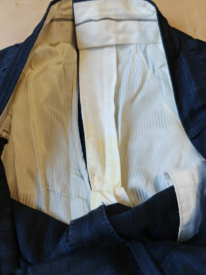 Completo anni '80 blu in pura seta shantung Marzotto - tg. 50