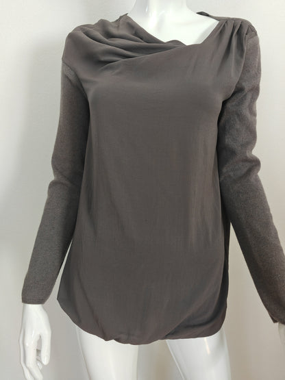 Blusa Brunello Cucinelli in seta con maniche in cashmere - S/M