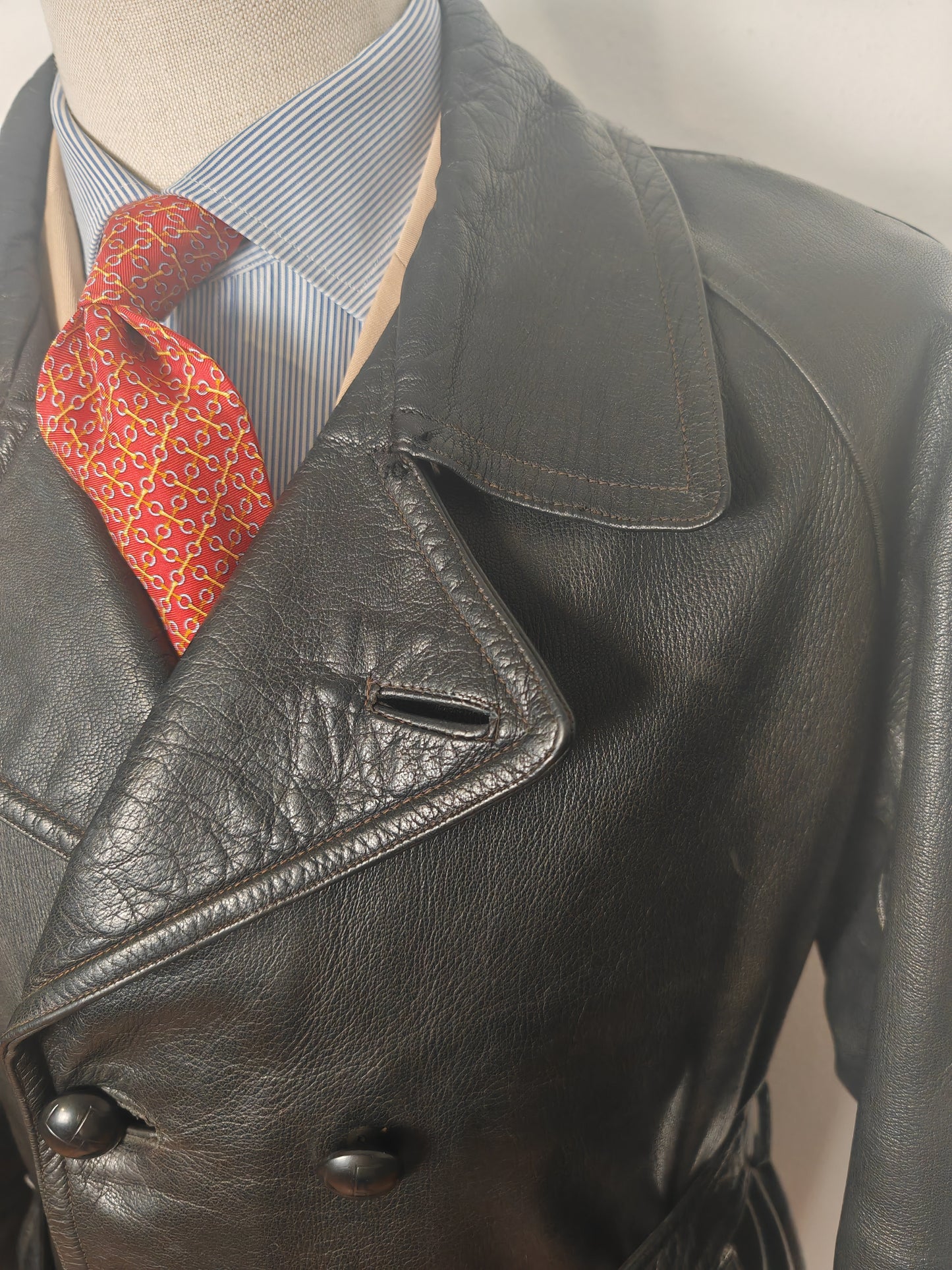 Giacca in pelle doppiopetto anni '50/'60 stile biker/militare - tg. 46-50