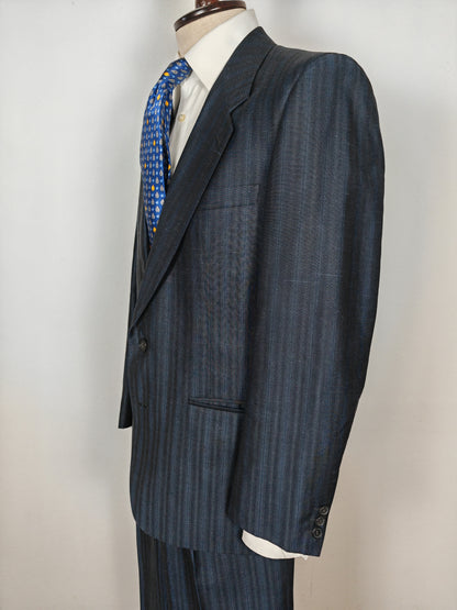 Completo anni '80 blu in pura seta shantung Marzotto - tg. 50