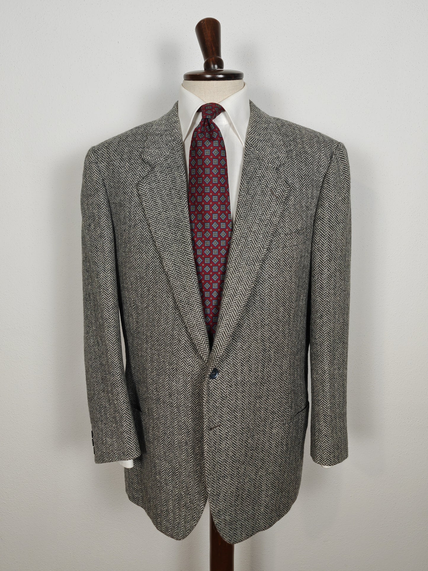 Giacca sartoriale anni '60/'70 in tweed spinato misto alpaca - tg. 56 lunga