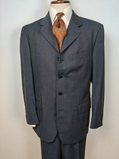 Completo 3 pezzi anni '90 in fresco lana blu gessato - tg. 50