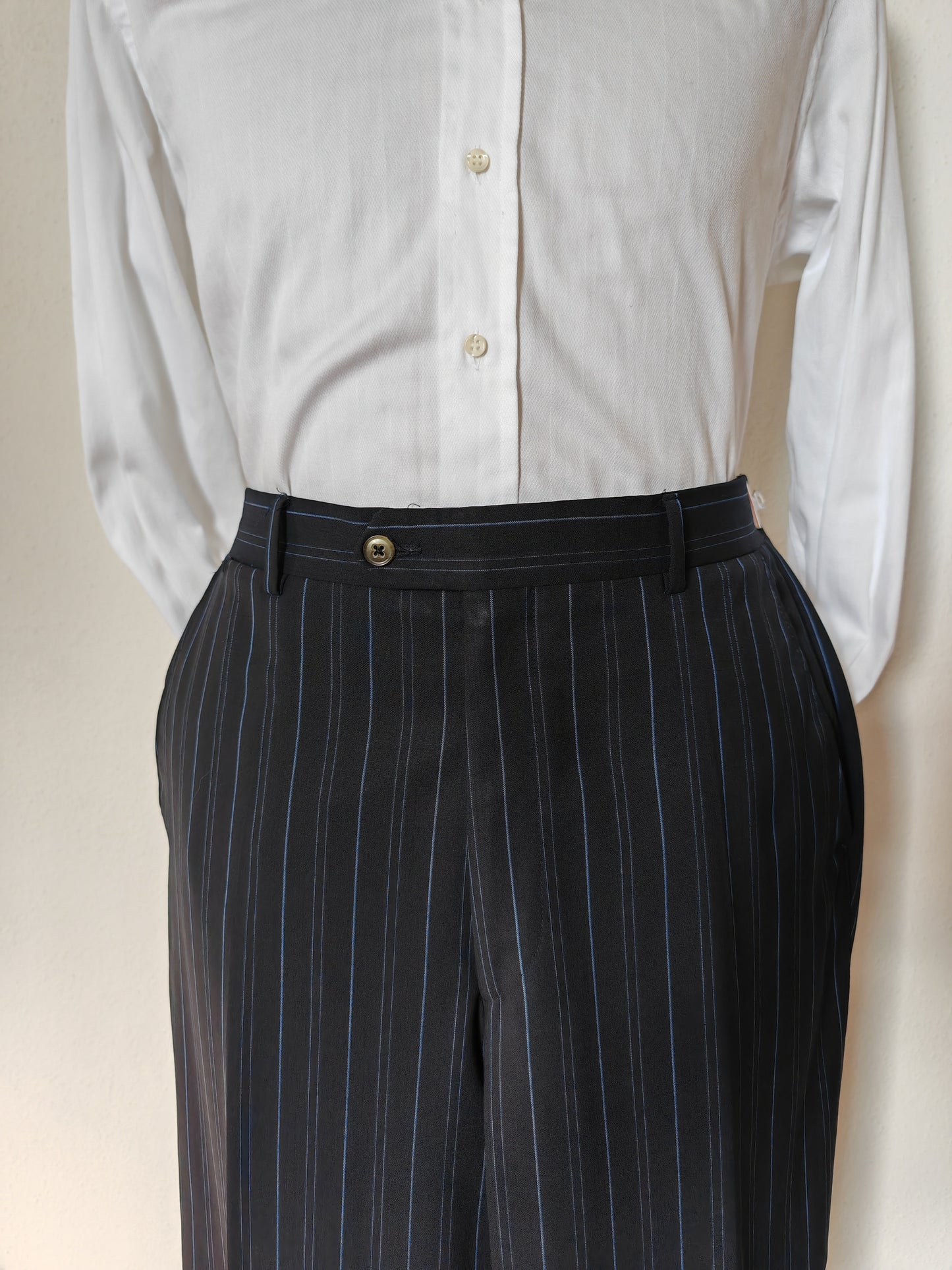 Etro, summer pinstripe suit with silk lining - size 54 ITA