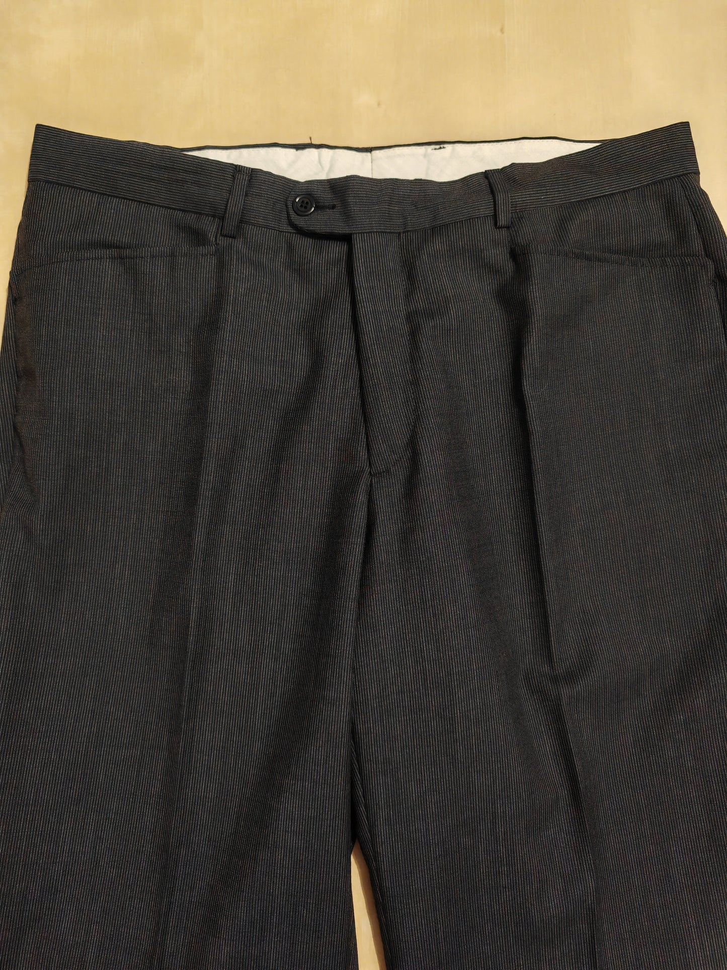 Completo 3 pezzi anni '90 in fresco lana blu gessato - tg. 50