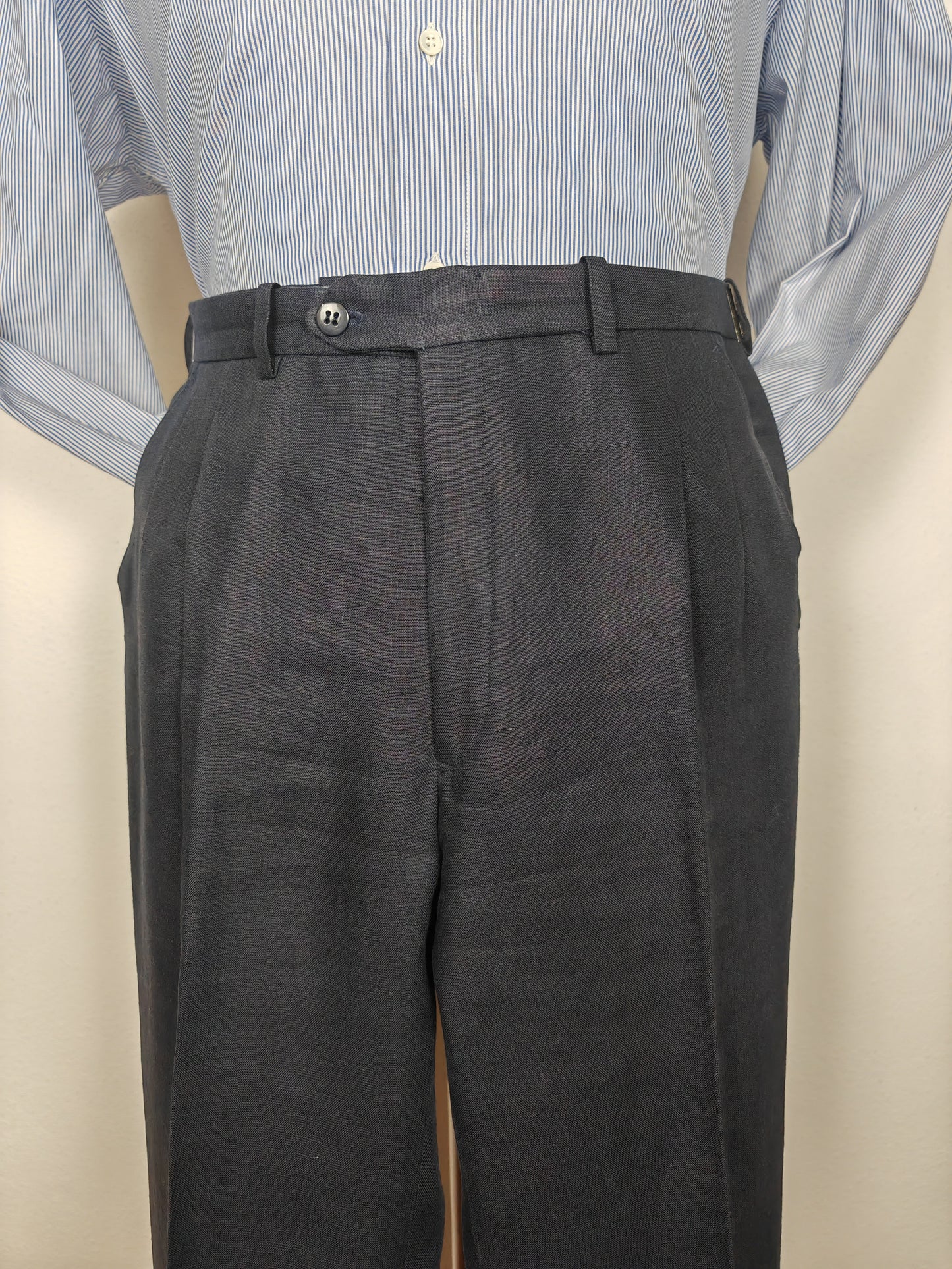 Completo doppiopetto sartoriale anni '70 in puro lino blu - tg. 46