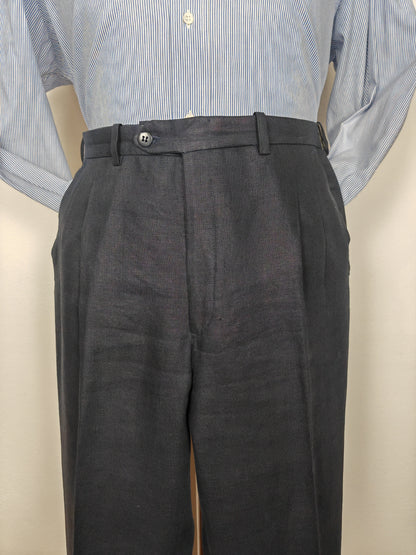 Completo doppiopetto sartoriale anni '70 in puro lino blu - tg. 46