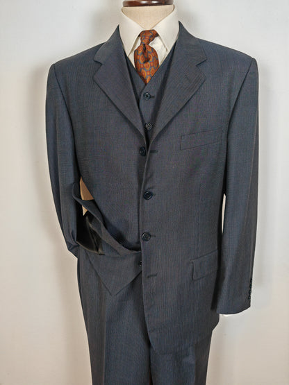 Completo 3 pezzi anni '90 in fresco lana blu gessato - tg. 50