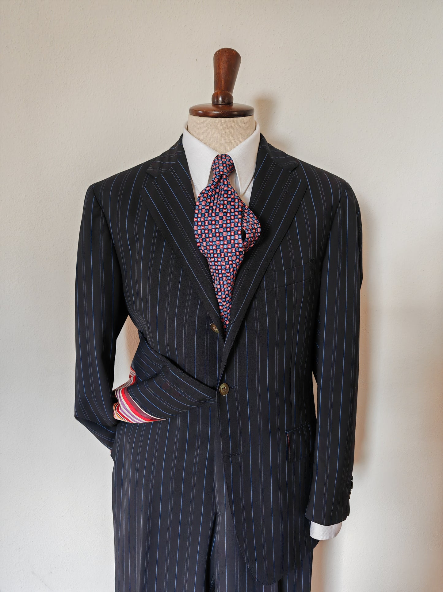 Etro, summer pinstripe suit with silk lining - size 54 ITA