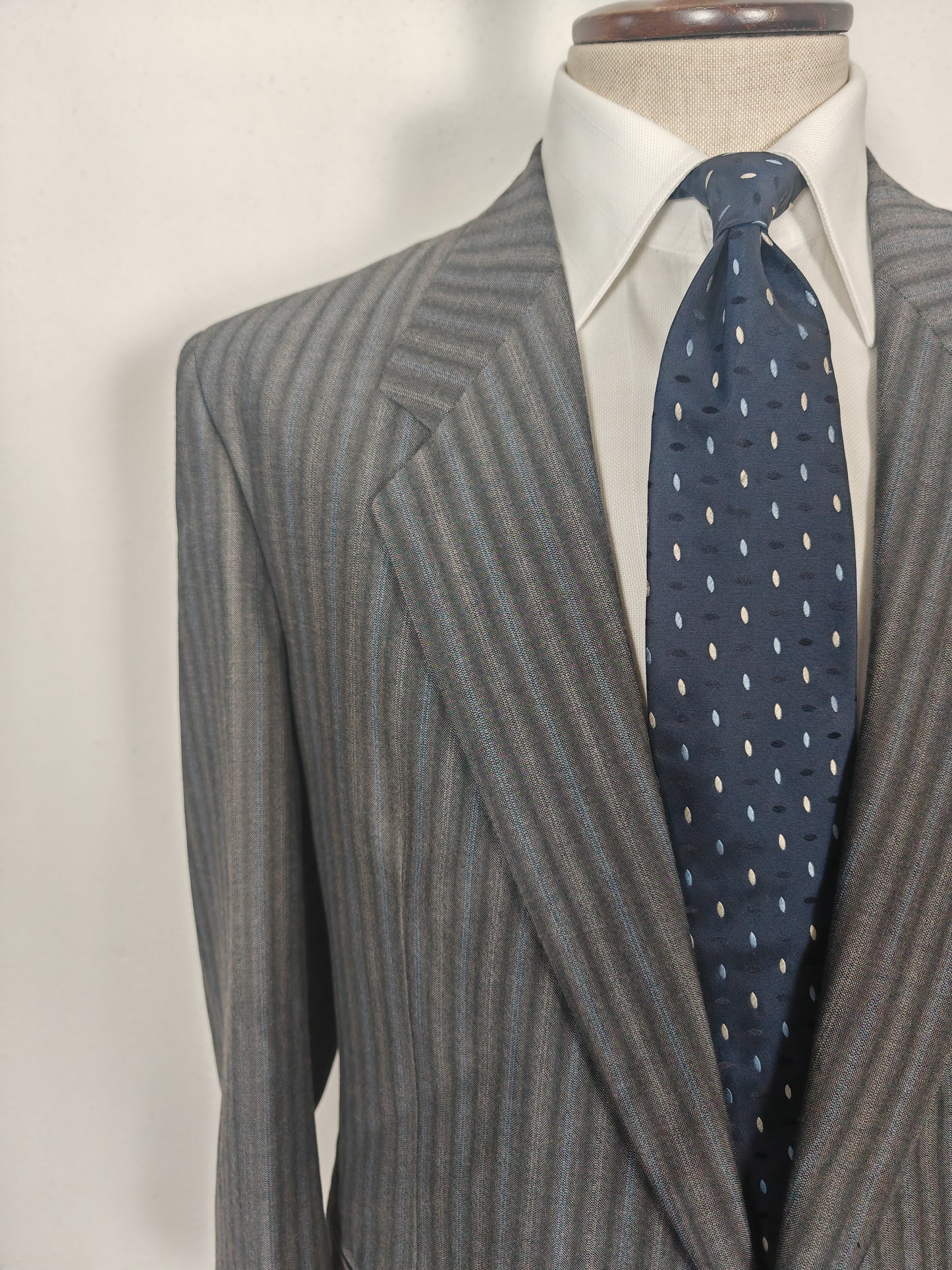 Completo anni '70/'80 tessuto Marzotto grigio a righe fresco lana - tg. 54/56