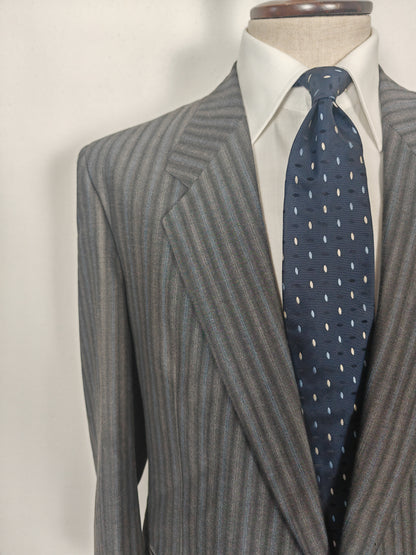Completo anni '70/'80 tessuto Marzotto grigio a righe fresco lana - tg. 54/56