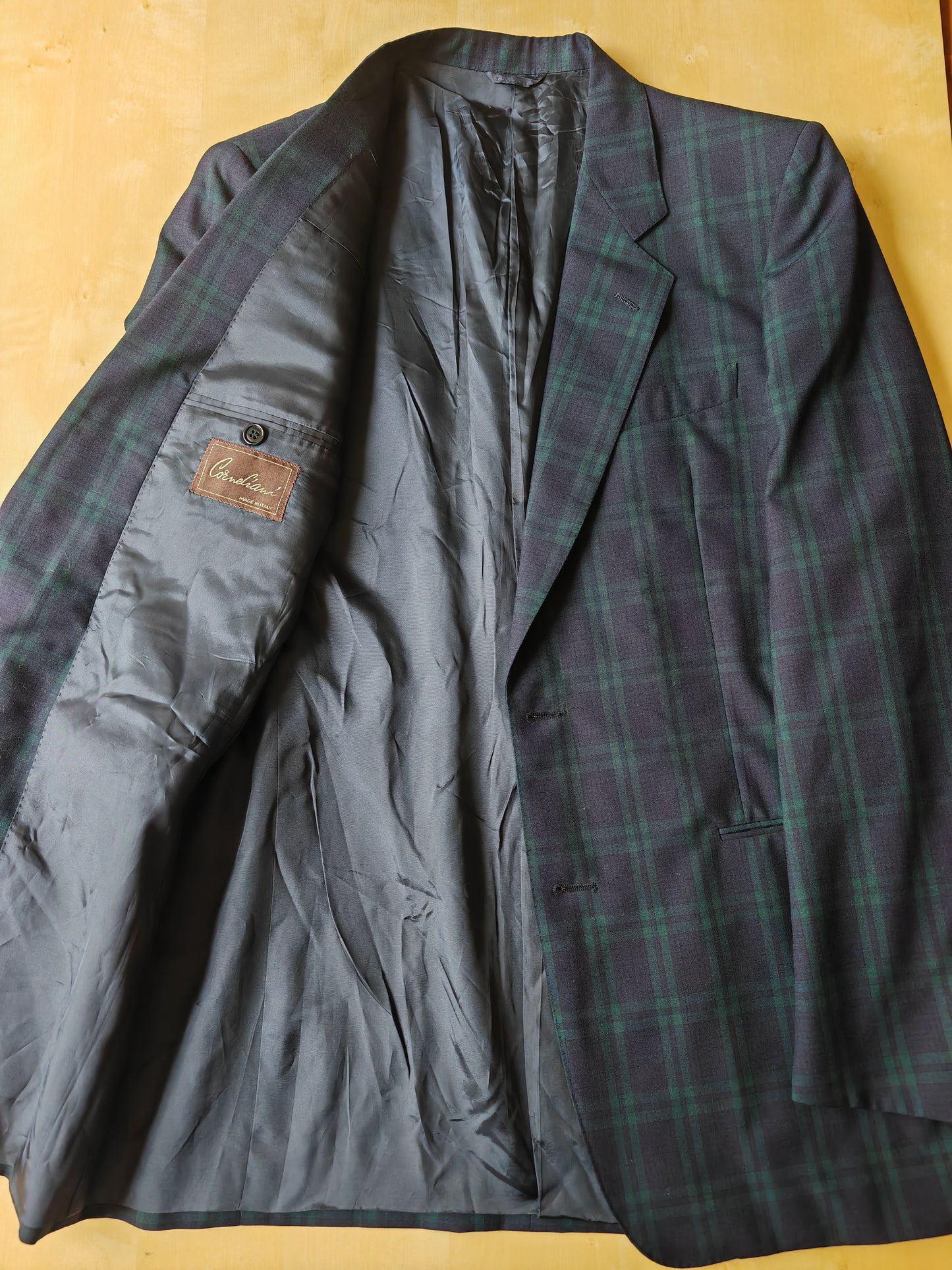 Giacca Corneliani anni '80 in fresco lana tartan black watch - tg 46/48