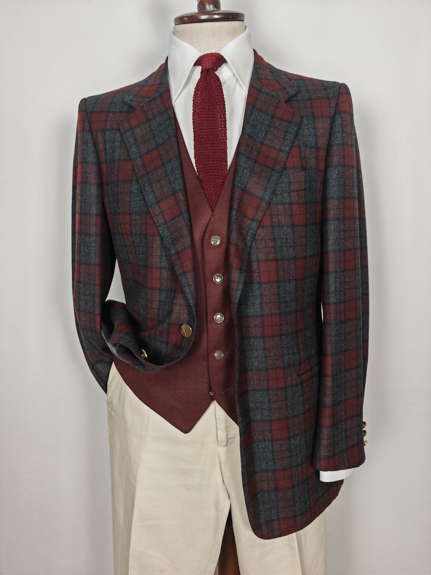 Tartan blazer Simon Ackerman anni '70 con panciotto abbinato - tg. 48/50