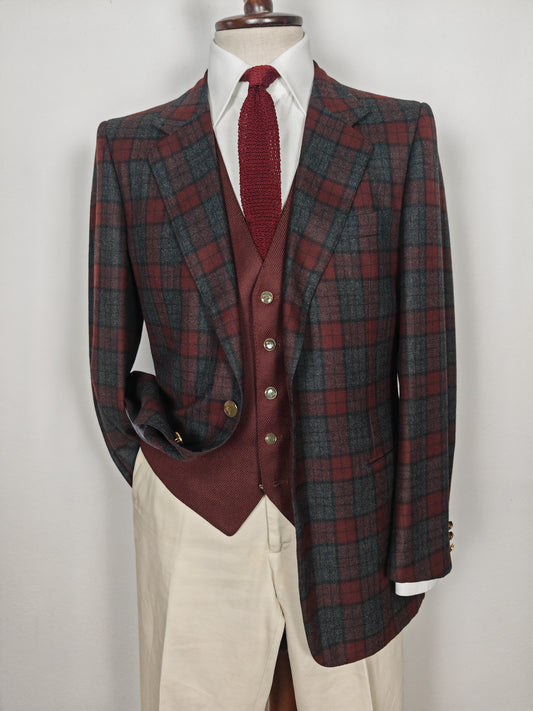 Tartan blazer Simon Ackerman anni '70 con panciotto abbinato - tg. 48/50