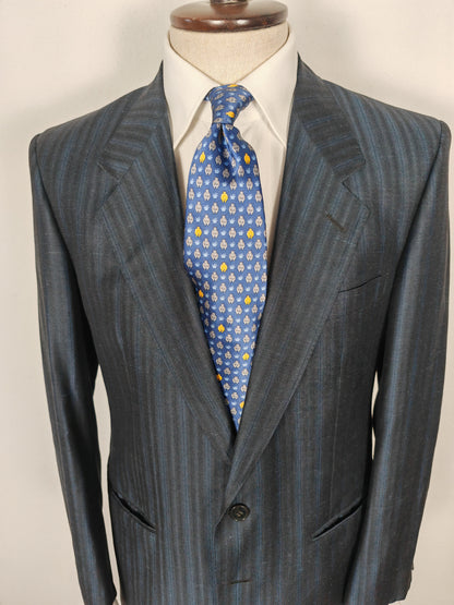 Completo anni '80 blu in pura seta shantung Marzotto - tg. 50