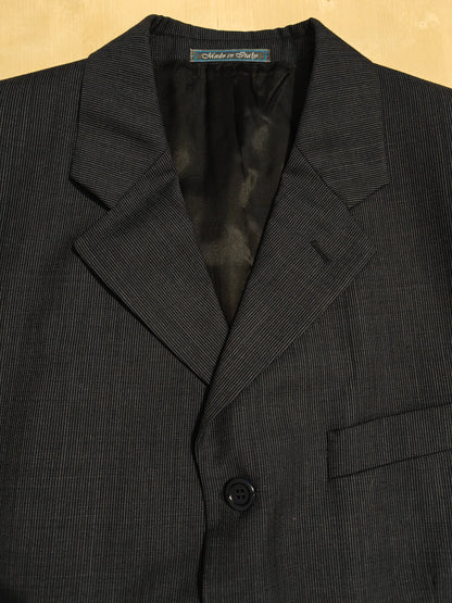 Completo 3 pezzi anni '90 in fresco lana blu gessato - tg. 50