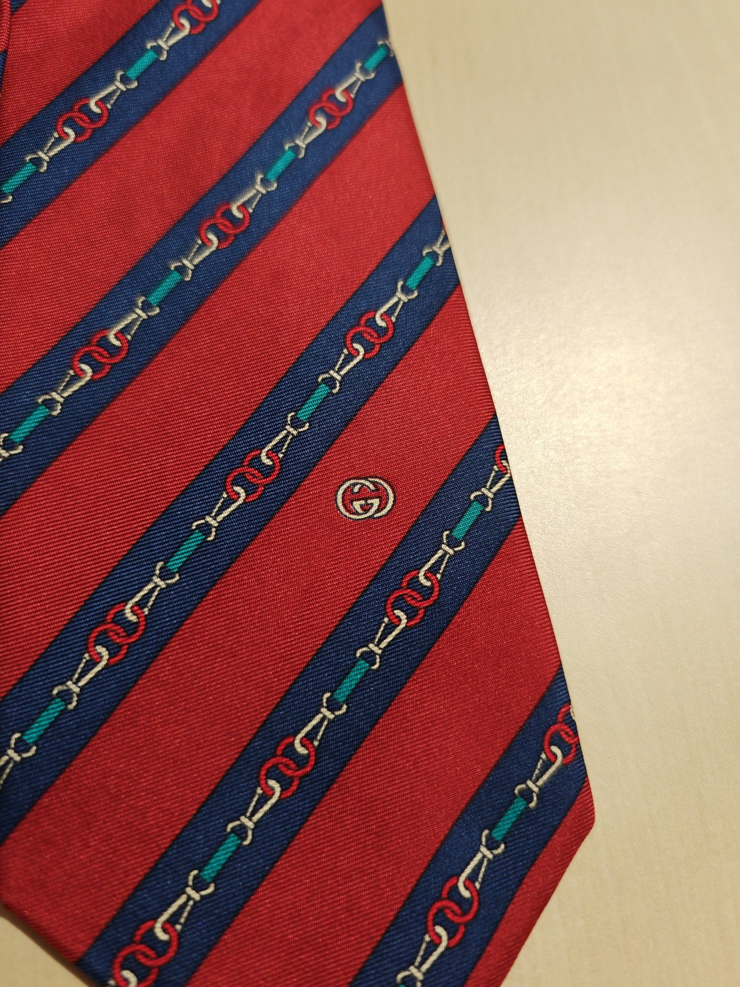 Vintage 80s Gucci regimental tie, interlock pattern