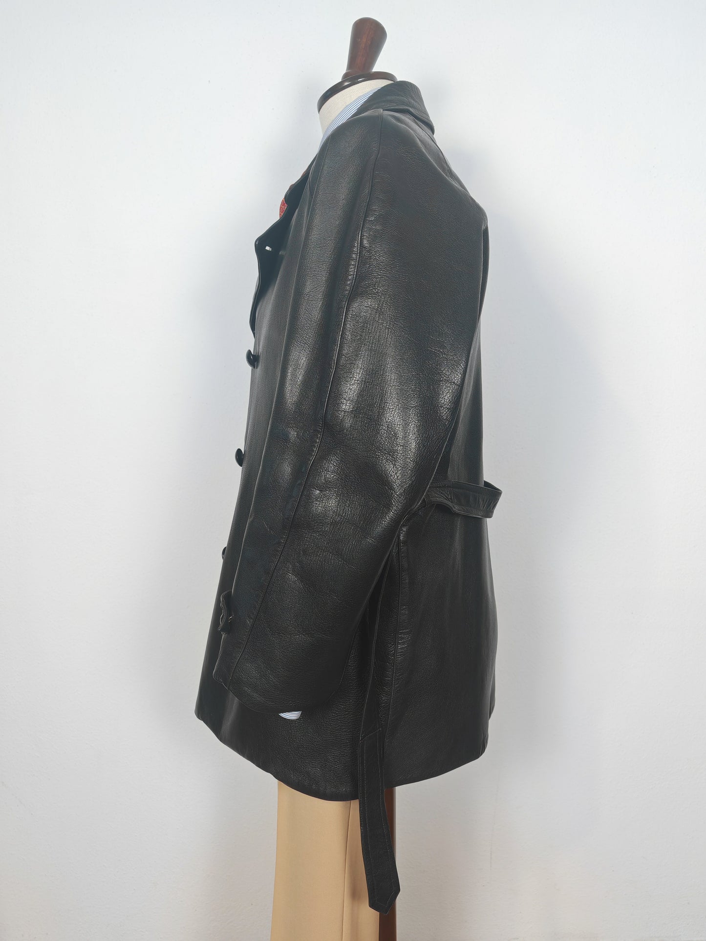 Giacca in pelle doppiopetto anni '50/'60 stile biker/militare - tg. 46-50