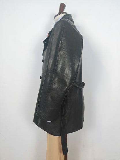 Giacca in pelle doppiopetto anni '50/'60 stile biker/militare - tg. 46-50